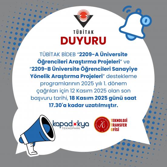 TÜBİTAK 2209 A ve 2209 B Üniversite Öğrencileri Araştırma Projeleri Başvuru Süresi Uzatıldı