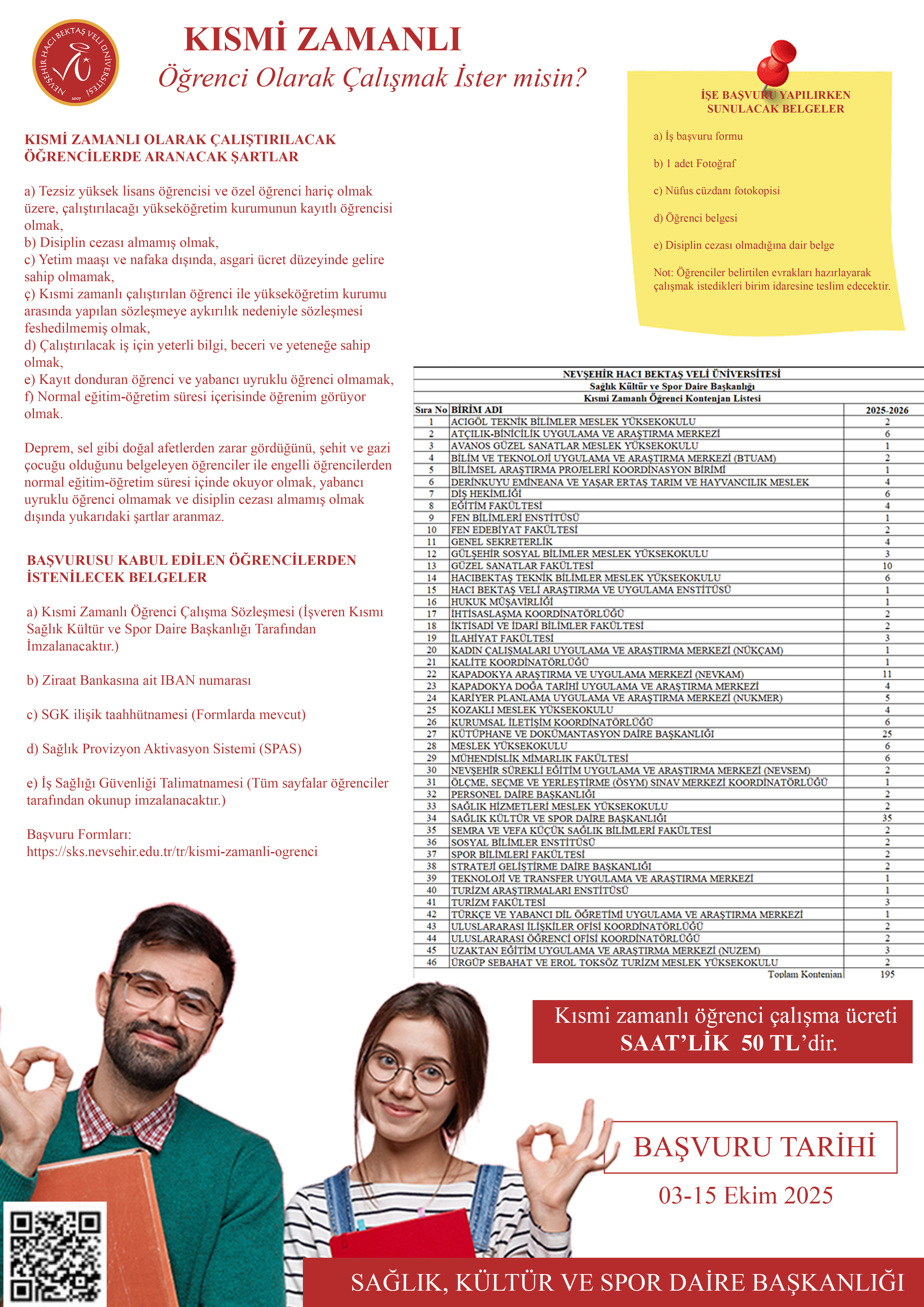 Kısmi Zamanlı Öğrenci Başvuruları 