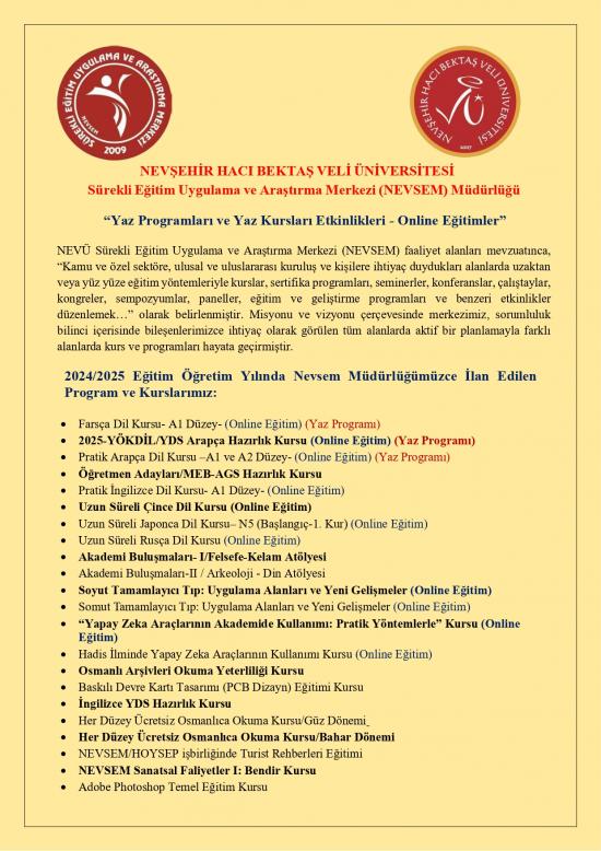 NEVSEM “Yaz Kursu Talepleri- Online Eğitimler”