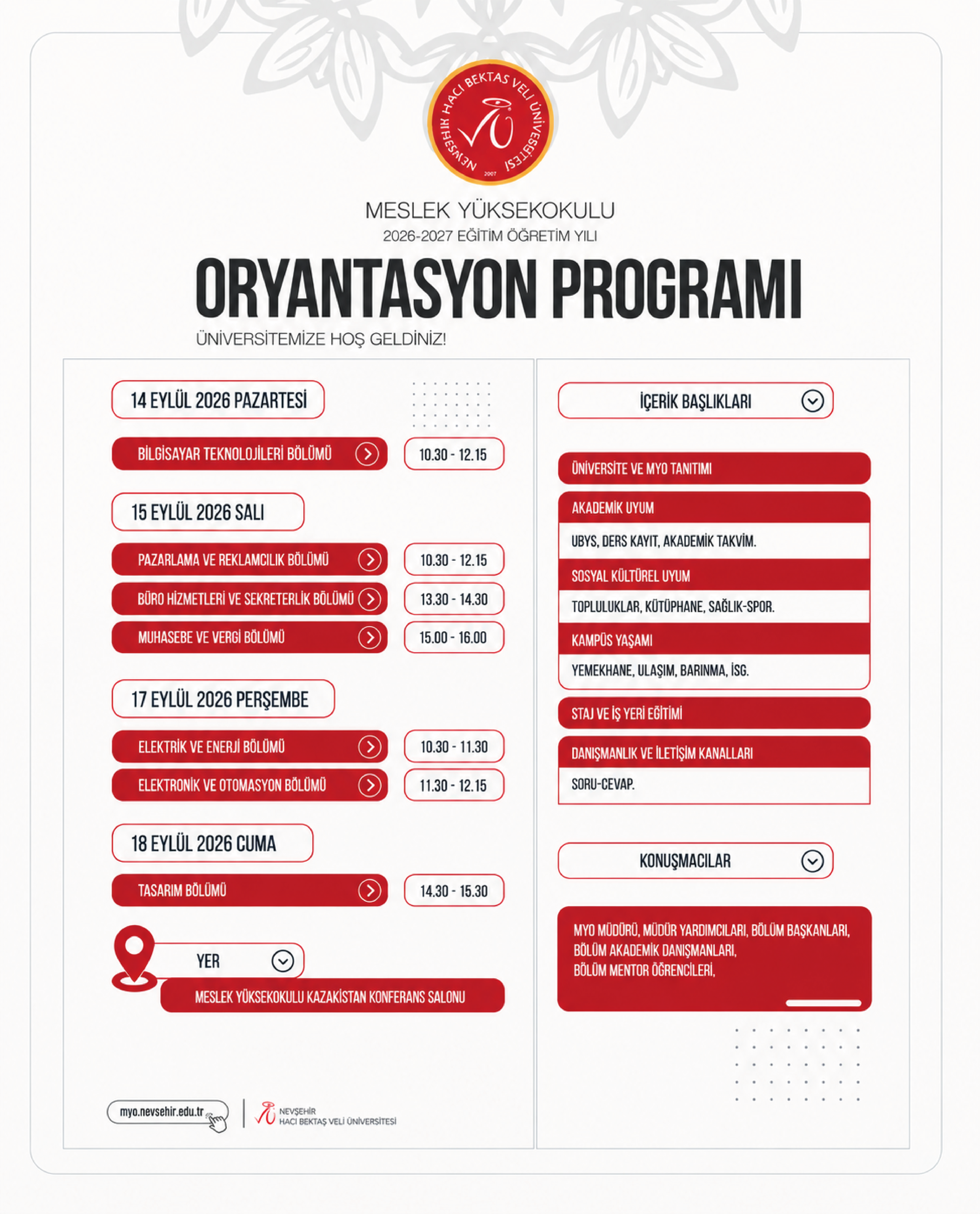 Oryantasyon Program Takvimi