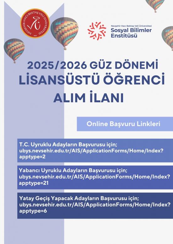 Sosyal Bilimler Enstitüsü 2025-2026 Eğitim Öğretim Yılı Güz Yarıyılı Öğrenci Alım İlanı 
