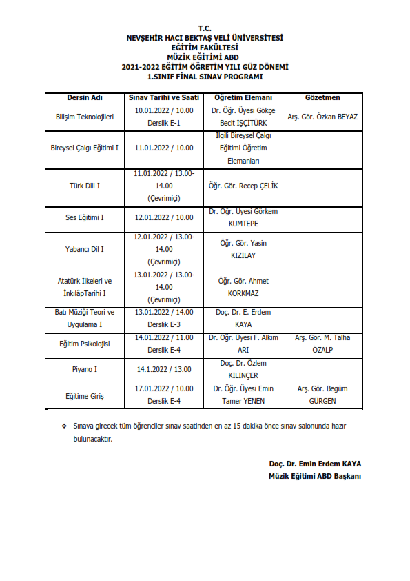 FİNAL PROGRAMI