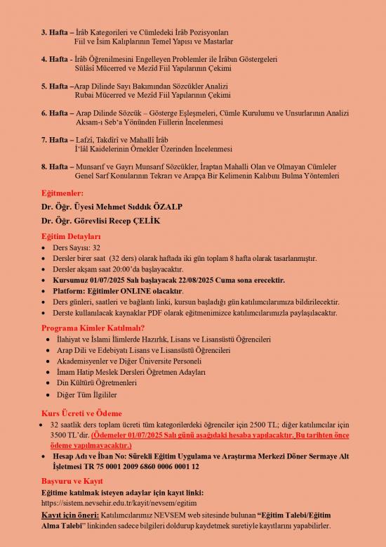 NEVSEM Arapça Dil Kursu -ONLINE Eğitim- (YAZ PROGRAMI)