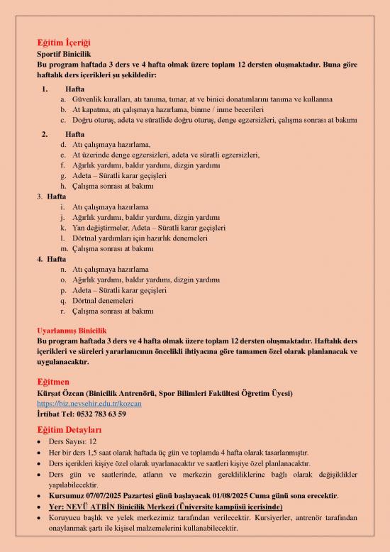 NEVSEM-Spor Bilimleri Fakültesi Yaz Spor Okulları