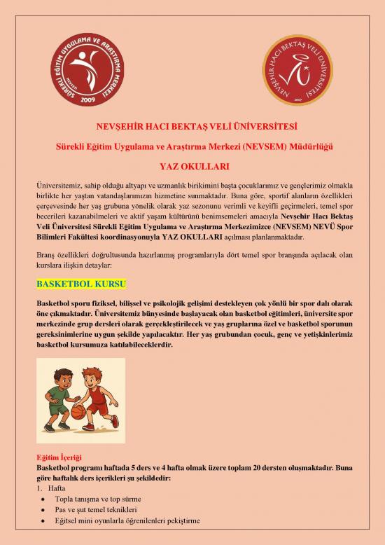 NEVSEM-Spor Bilimleri Fakültesi Yaz Spor Okulları