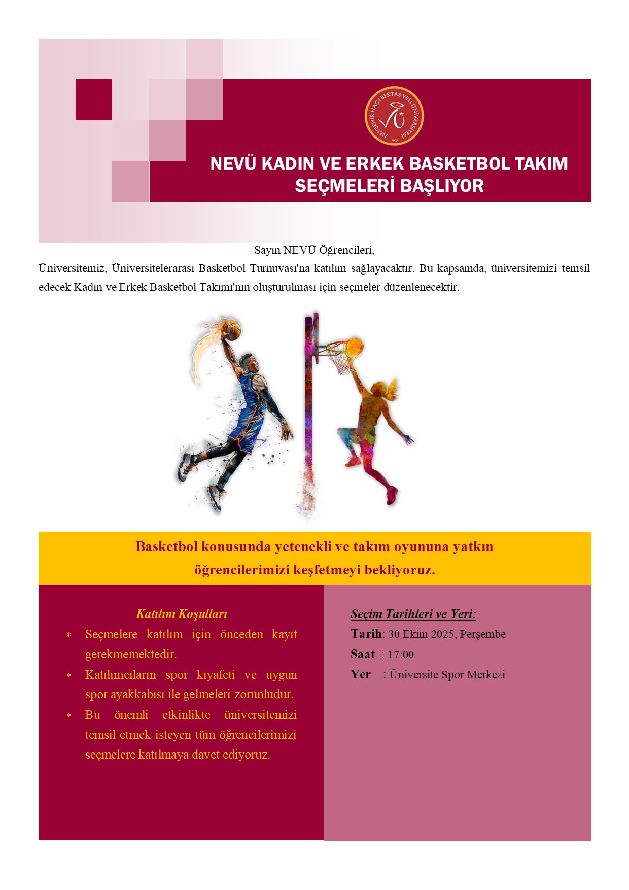 Kadın ve Erkek Basketbol Takımı Seçmeleri Başlıyor!