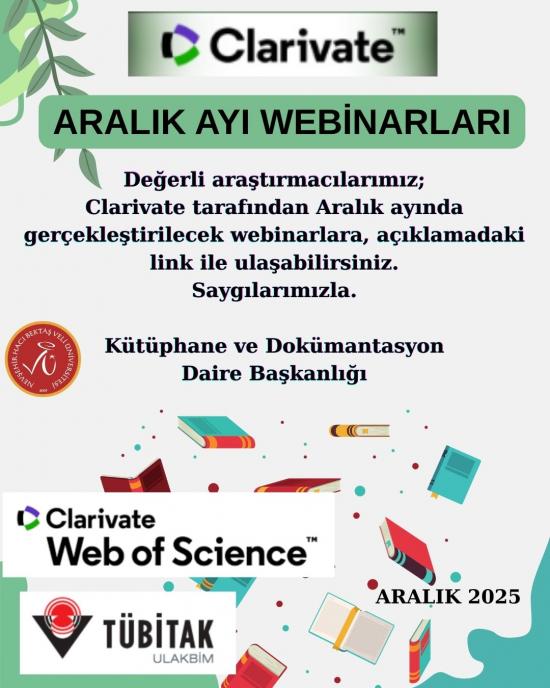 Clarivate Tarafından Aralık Ayında Eğitimler Gerçekleştirilecektir