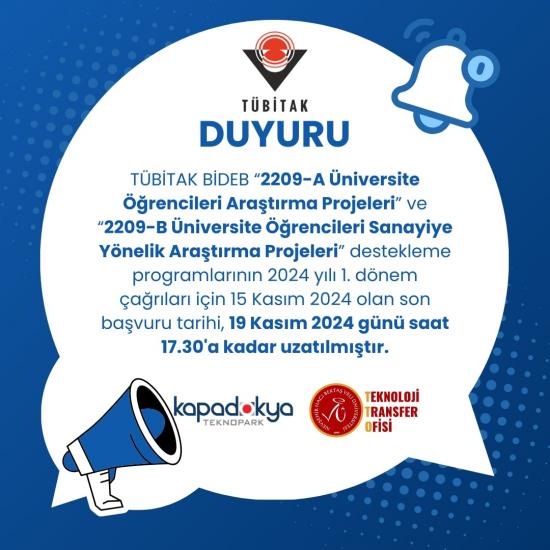 TÜBİTAK BİDEB 2209 A ve 2209 B Programlarının Başvuru Süreleri Uzatıldı