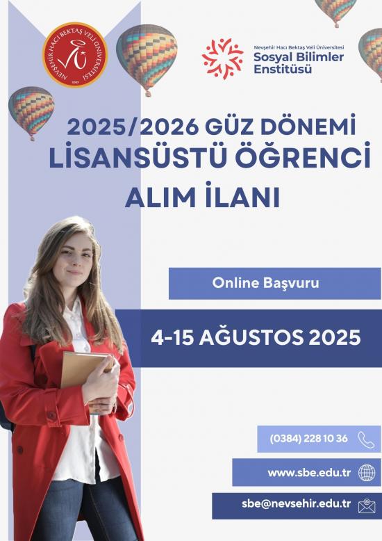 Sosyal Bilimler Enstitüsü 2025-2026 Eğitim Öğretim Yılı Güz Yarıyılı Öğrenci Alım İlanı 