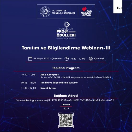 “2025 Verimlilik Proje Ödülleri Tanıtım ve Bilgilendirme Webinarı-III”