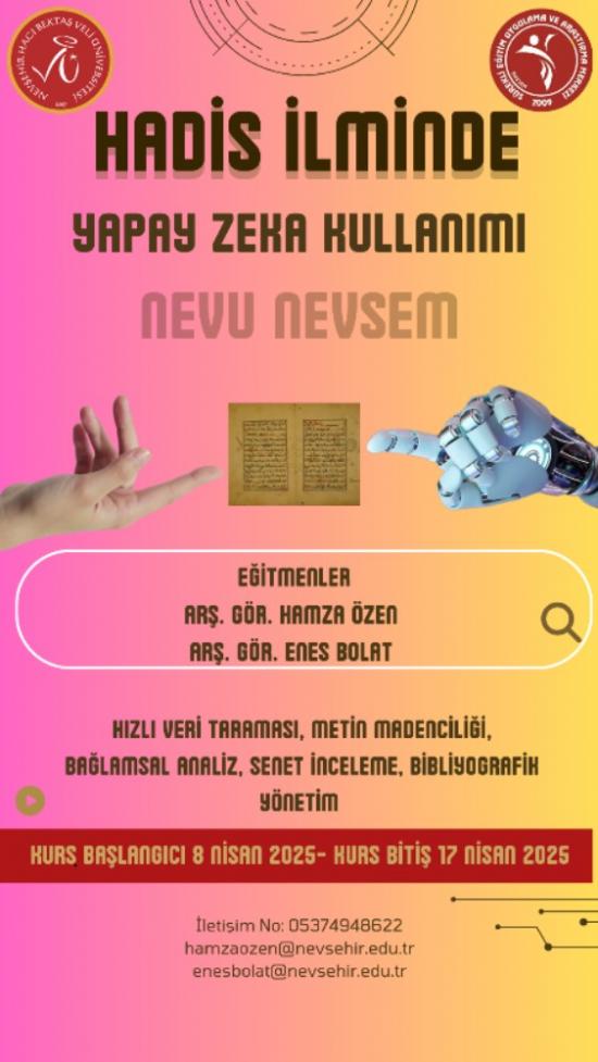 NEVSEM Hadis İlminde Yapay Zeka Kullanımı Kursu (Online)