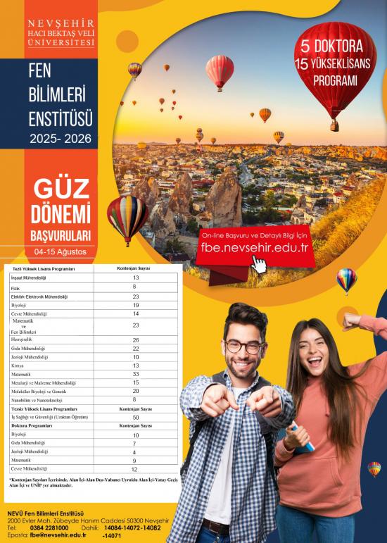 Fen Bilimleri Enstitüsü 2025-2026 Eğitim-Öğretim Yılı Güz Yarıyılı Lisansüstü Öğrenci Alımı İlanı