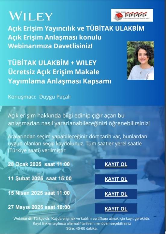 Wiley Açık Erişim Makale Yayımlama Anlaşması - Webinar Serisi 2025